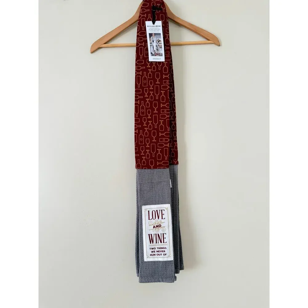 NWT Love and Wine Kitchen Boa Scarf Hand‎ Towel Vino Hostess Gift Over Shoulder